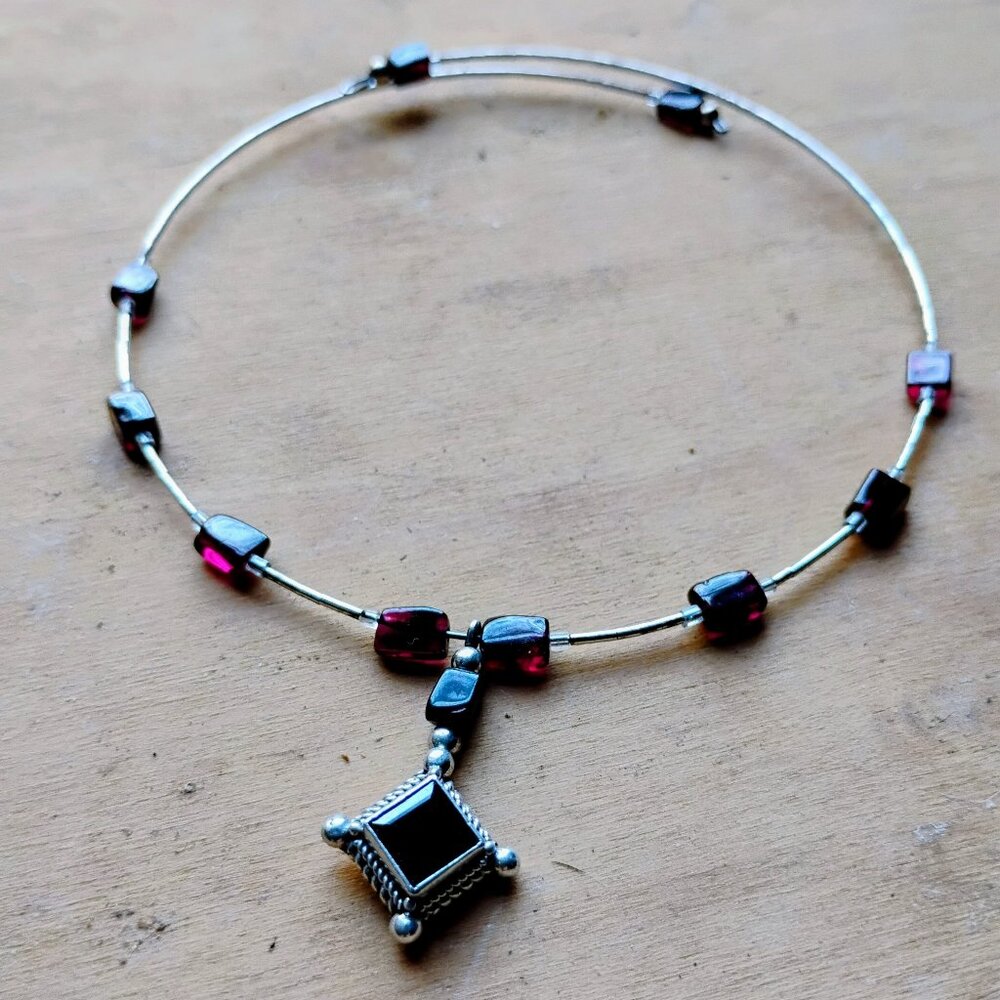 Vintage Sterling Silver and Garnet Choker
